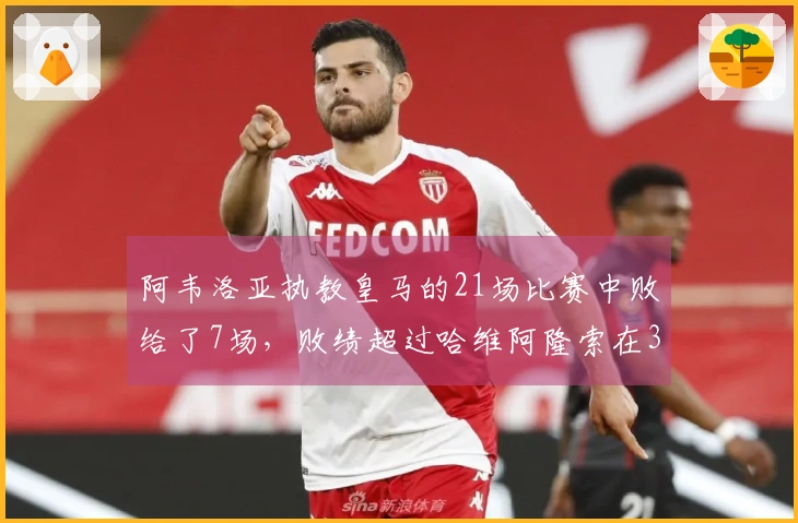 阿韦洛亚执教皇马的21场比赛中败给了7场，败绩超过哈维阿隆索在34场中的6场